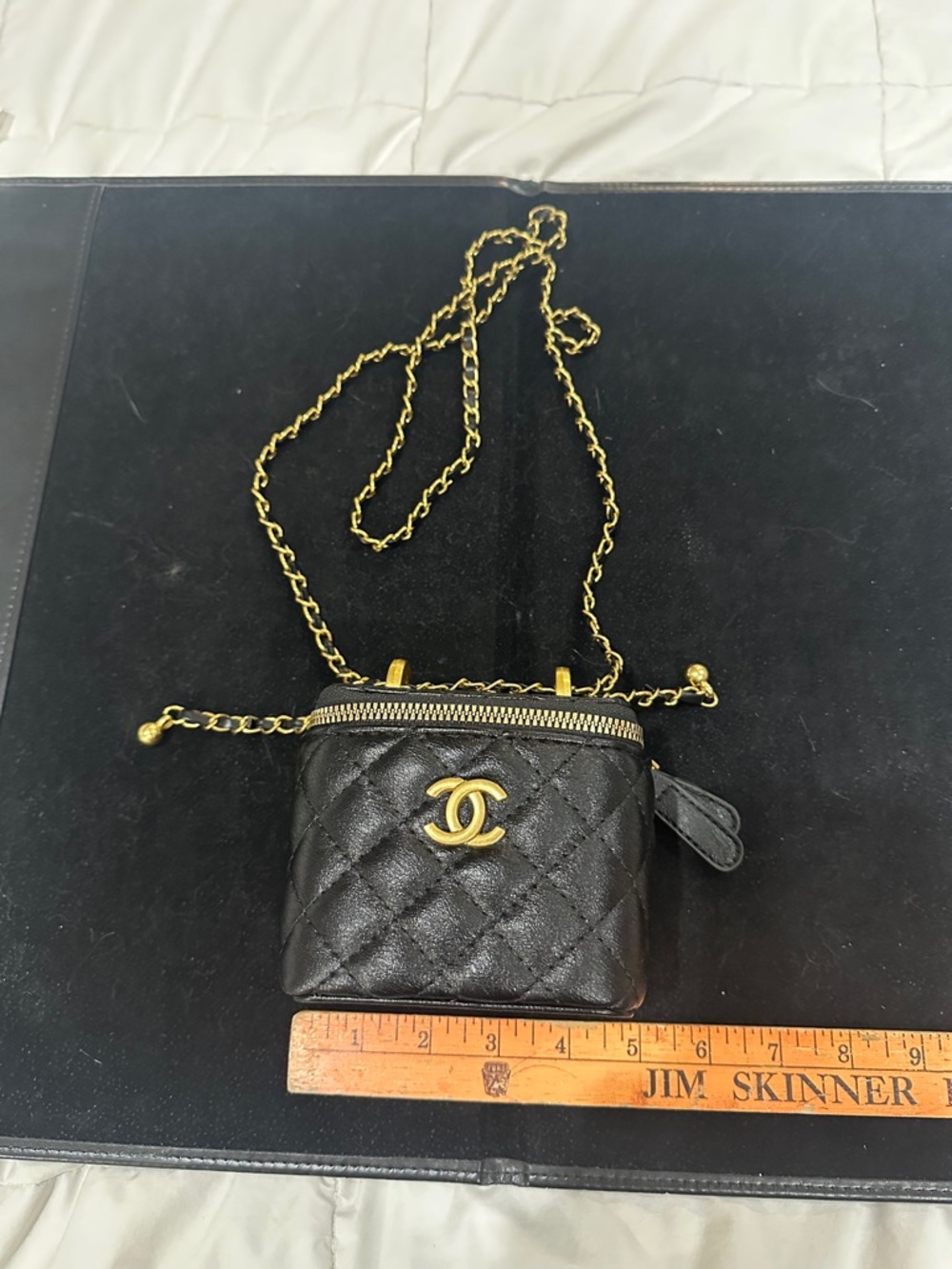 CHANEL Black Quilted Mini Vanity Bag with Gold Chain